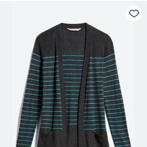 Striped Open-Front Cardigan - Black and Blue